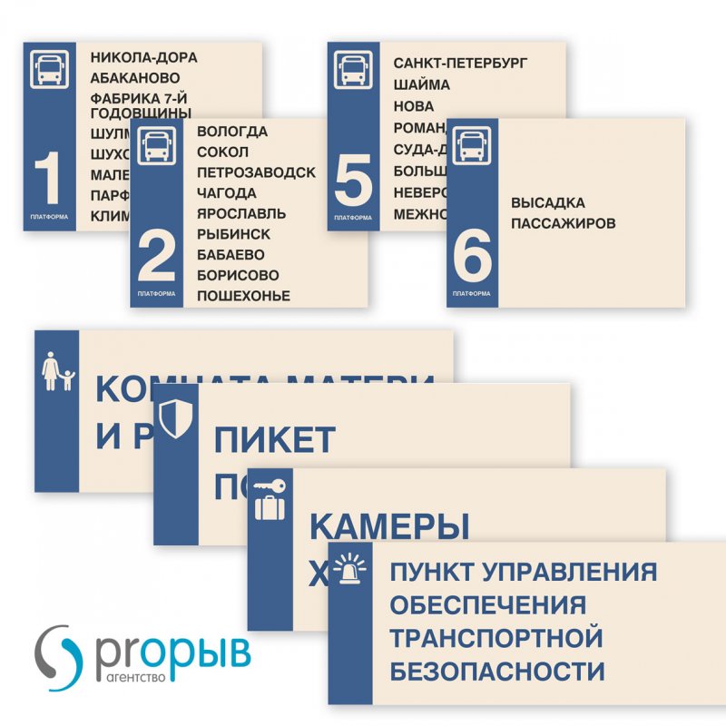 Навигационные таблички в здании Череповецкого автовокзала